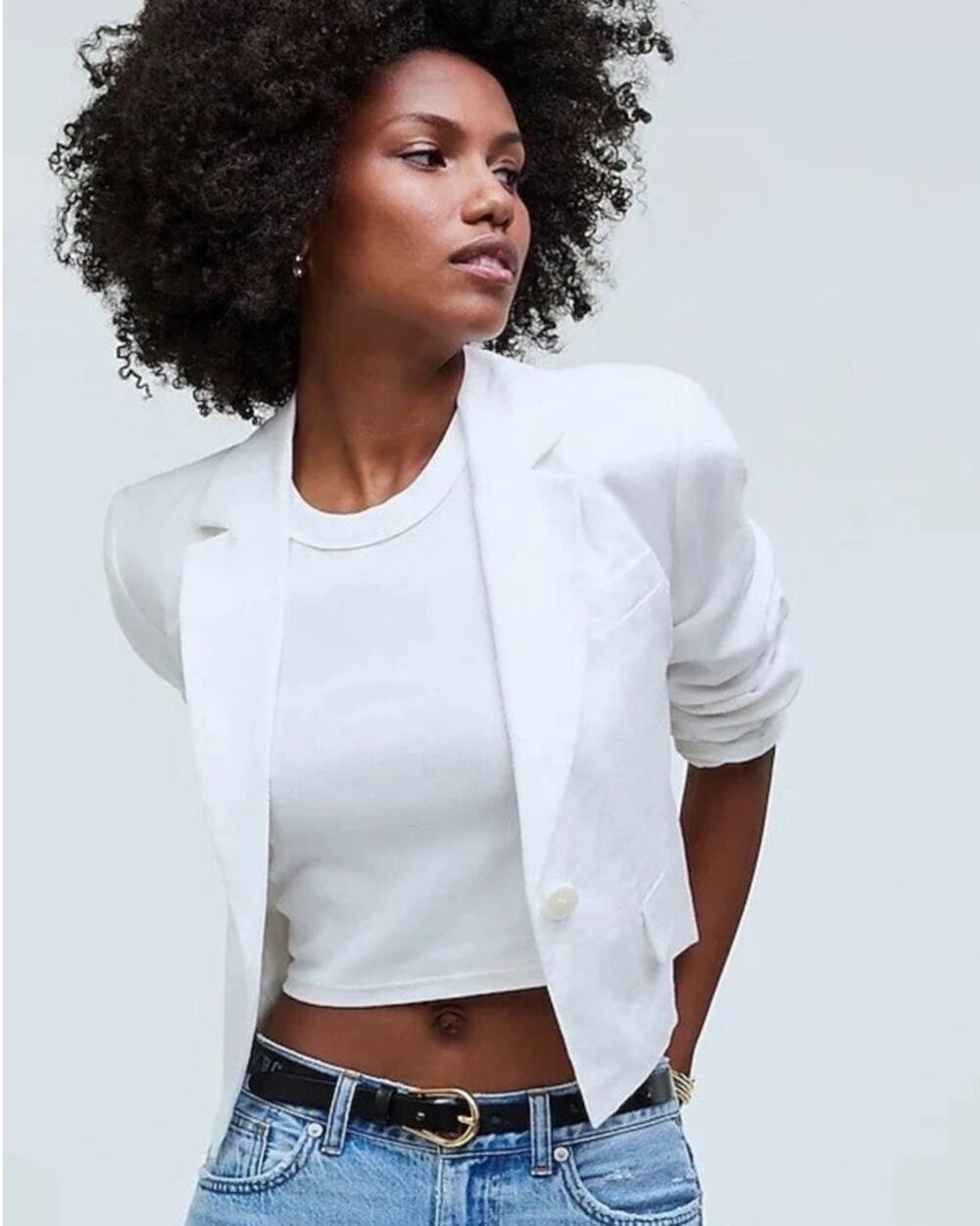 Madewell Sutter Cropped Blazer Linen White Size Small NWT